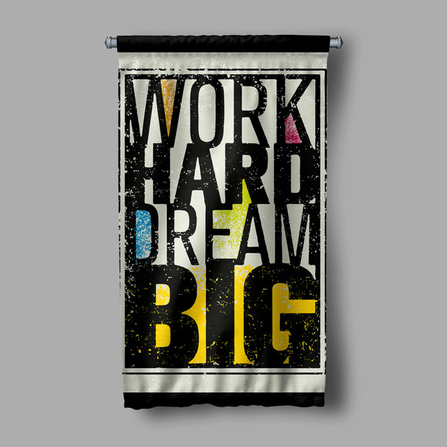 Work Hard Dream Big Siyah Duvar Flaması 7708
