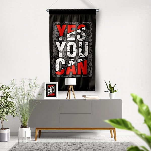 Yes You Can Duvar Flaması (Kırmızı-Siyah Tasarım) 7665