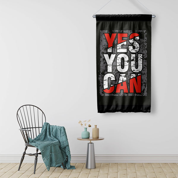 Yes You Can Duvar Flaması (Kırmızı-Siyah Tasarım) 7665