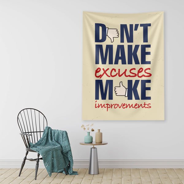 inspirational-wall-tapestry-7635-01 Motivasyon Duvar Örtüsü - Don’t Make Excuses Make Improvements 7635