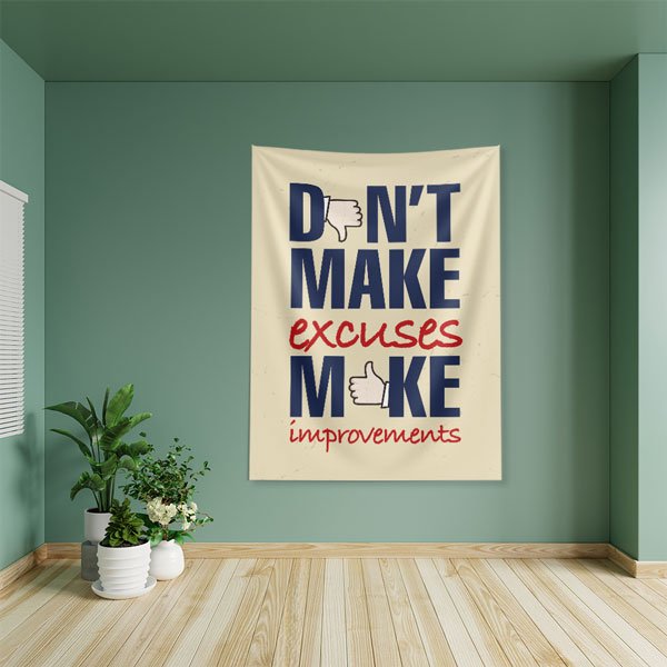 inspirational-wall-tapestry-7635-05 Motivasyon Duvar Örtüsü - Don’t Make Excuses Make Improvements 7635