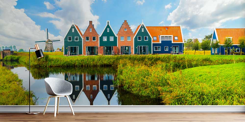 Kanal Kıyısı Hollanda Evleri Manzaralı Avrupa Duvar Kağıdı 13024