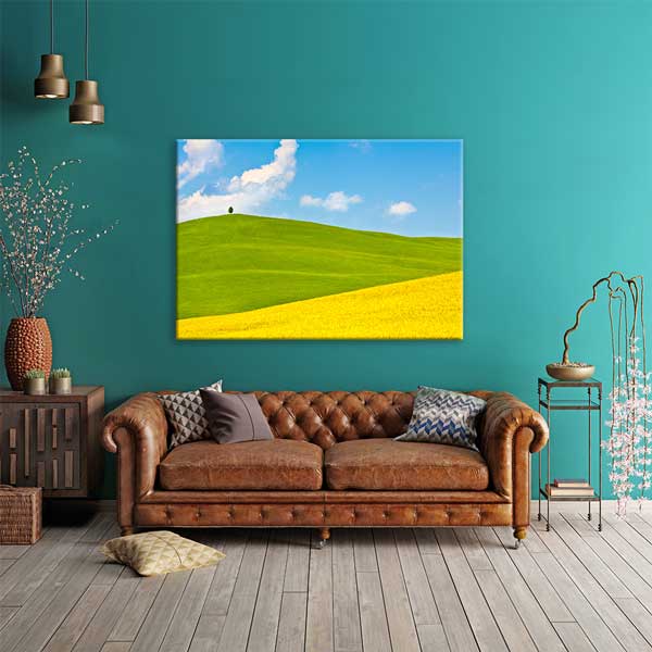 Sarı Buğday Tarlası ve Yeşil Tepeler Manzarası Duvar Tablosu 13393