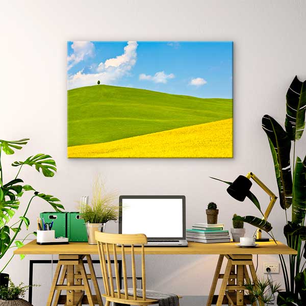 Sarı Buğday Tarlası ve Yeşil Tepeler Manzarası Duvar Tablosu 13393