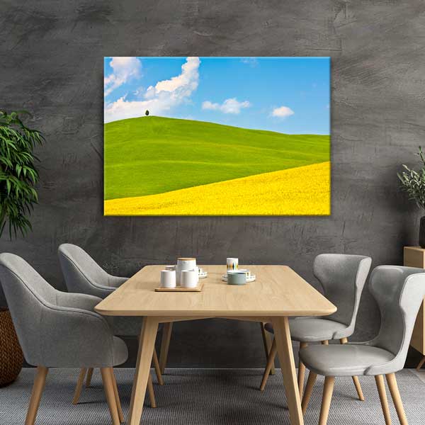 Sarı Buğday Tarlası ve Yeşil Tepeler Manzarası Duvar Tablosu 13393