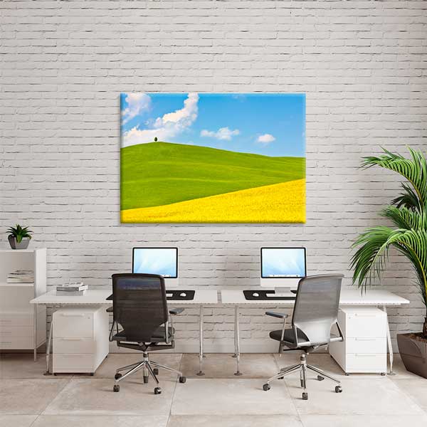 Sarı Buğday Tarlası ve Yeşil Tepeler Manzarası Duvar Tablosu 13393
