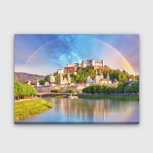 Salzburg Şehir Silüeti ve Gökkuşağı Manzarası Duvar Tablosu 13412