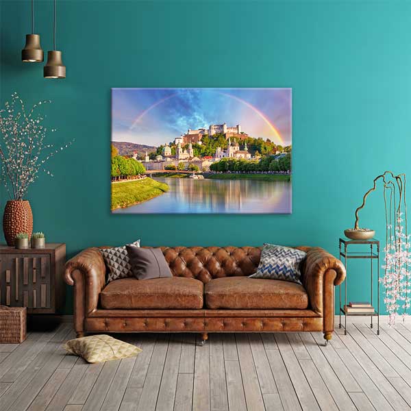 Salzburg Şehir Silüeti ve Gökkuşağı Manzarası Duvar Tablosu 13412