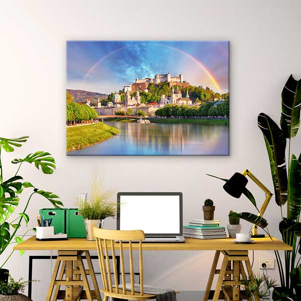 Salzburg Şehir Silüeti ve Gökkuşağı Manzarası Duvar Tablosu 13412