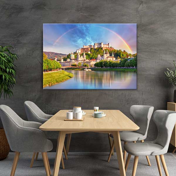 Salzburg Şehir Silüeti ve Gökkuşağı Manzarası Duvar Tablosu 13412