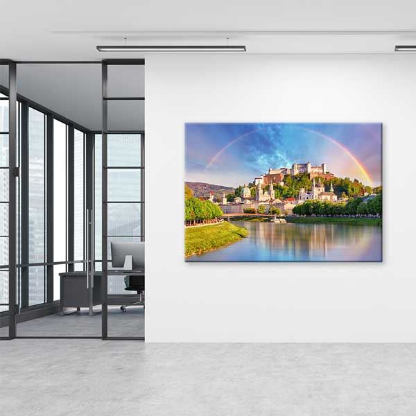 Salzburg Şehir Silüeti ve Gökkuşağı Manzarası Duvar Tablosu 13412