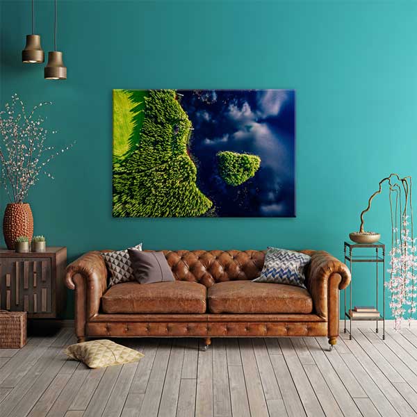 Hava Çekimi Adacık ve Orman Manzarası Kanvas Tablo 13436