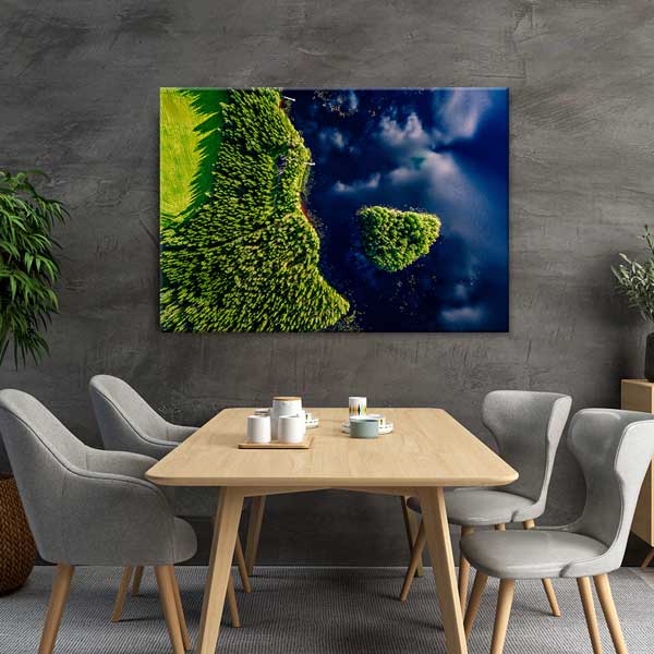 Hava Çekimi Adacık ve Orman Manzarası Kanvas Tablo 13436