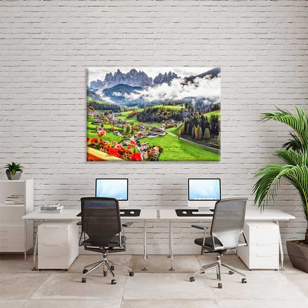 Alp Dağları Köy Manzarası Kanvas Tablo 13448