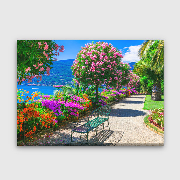 Göl Kenarı Çiçek Bahçesi ve Yürüyüş Yolu Manzara Kanvas Tablo 13468