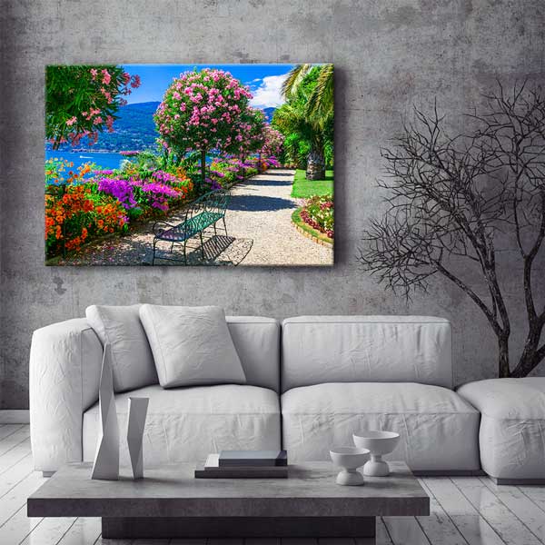 Göl Kenarı Çiçek Bahçesi ve Yürüyüş Yolu Manzara Kanvas Tablo 13468
