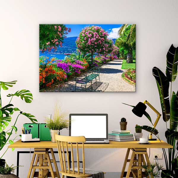 Göl Kenarı Çiçek Bahçesi ve Yürüyüş Yolu Manzara Kanvas Tablo 13468