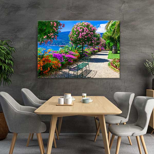 Göl Kenarı Çiçek Bahçesi ve Yürüyüş Yolu Manzara Kanvas Tablo 13468