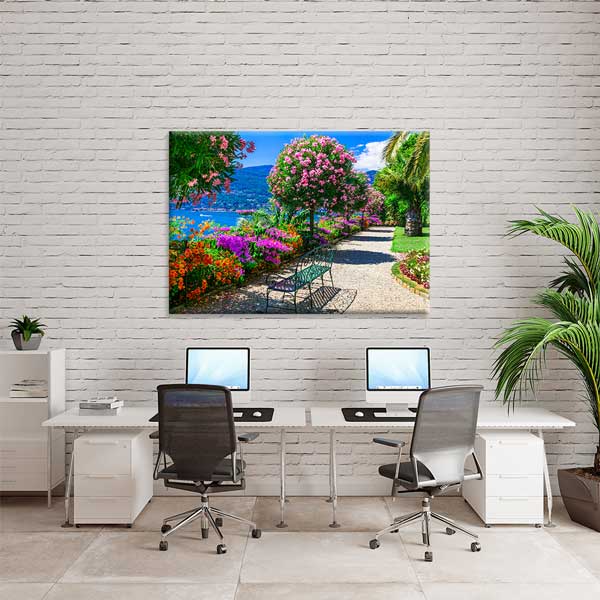 Göl Kenarı Çiçek Bahçesi ve Yürüyüş Yolu Manzara Kanvas Tablo 13468