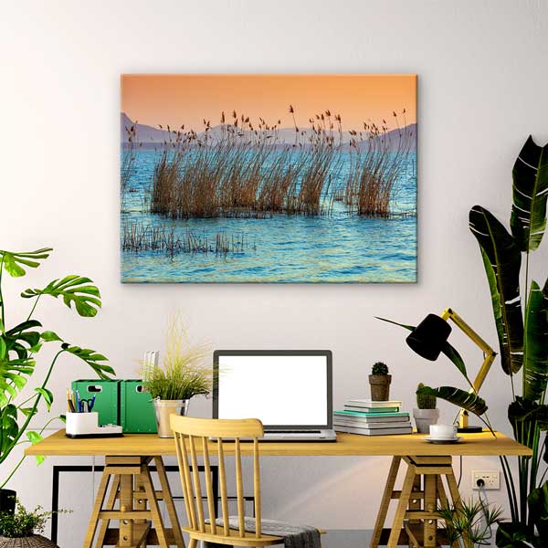 interior-wall-art-13484-02 Gün Batımında Göl Kamışları ve Su Manzarası Kanvas Tablo 13484