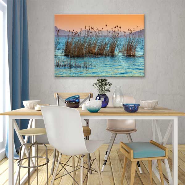 interior-wall-art-13484-03 Gün Batımında Göl Kamışları ve Su Manzarası Kanvas Tablo 13484