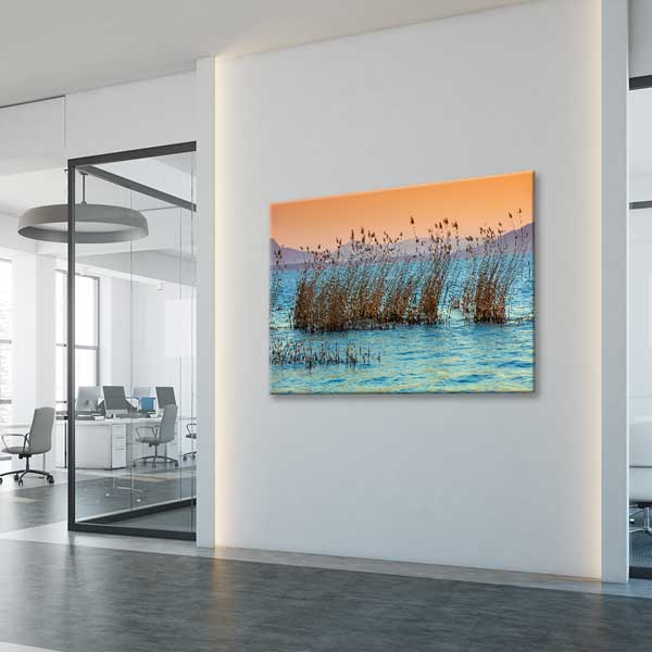 interior-wall-art-13484-04 Gün Batımında Göl Kamışları ve Su Manzarası Kanvas Tablo 13484