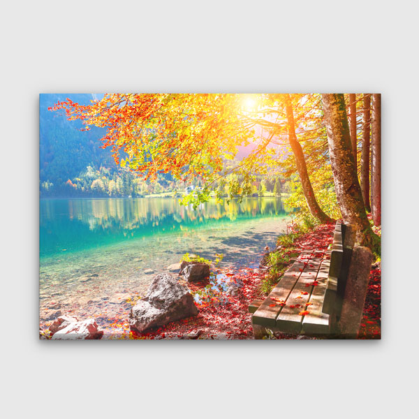 Sonbahar Göl Kıyısı ve Bank Manzarası Kanvas Tablo 13485