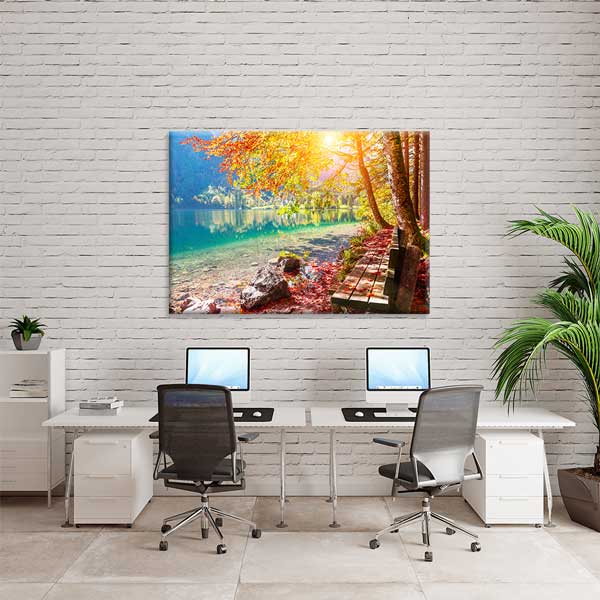 Sonbahar Göl Kıyısı ve Bank Manzarası Kanvas Tablo 13485