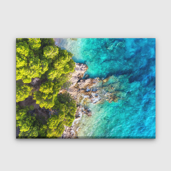 Havadan Kıyı Ormanı ve Turkuaz Deniz Manzarası Kanvas Tablo 13494