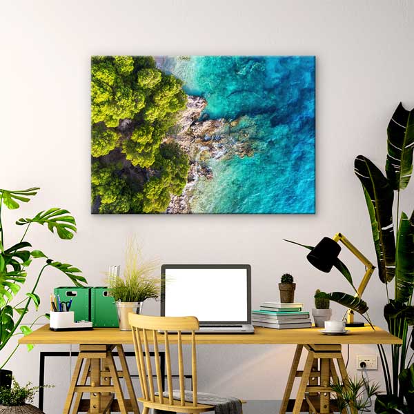 Havadan Kıyı Ormanı ve Turkuaz Deniz Manzarası Kanvas Tablo 13494