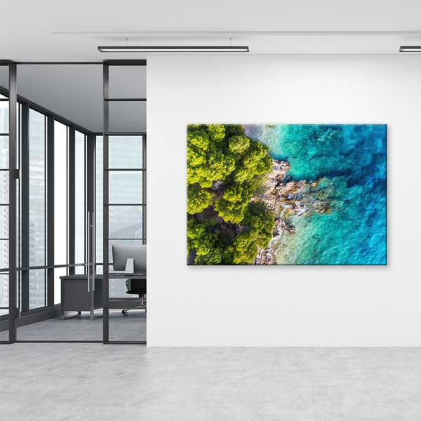 Havadan Kıyı Ormanı ve Turkuaz Deniz Manzarası Kanvas Tablo 13494