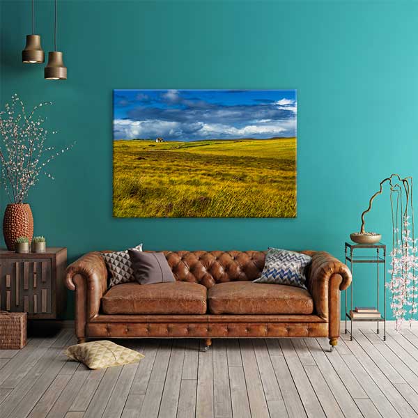 Geniş Sarı Çayır ve Kır Evi Manzarası Kanvas Tablo 13496