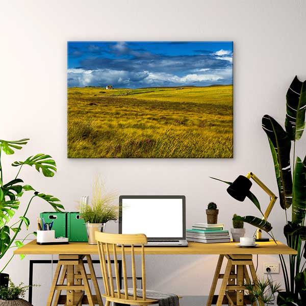 Geniş Sarı Çayır ve Kır Evi Manzarası Kanvas Tablo 13496