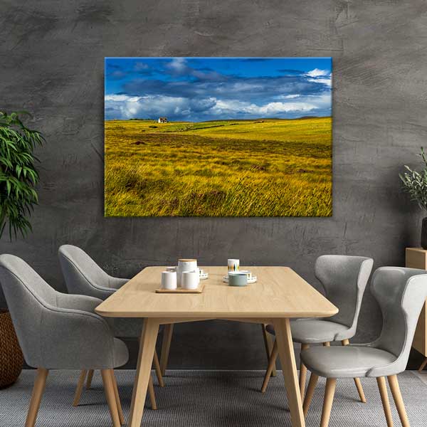 Geniş Sarı Çayır ve Kır Evi Manzarası Kanvas Tablo 13496