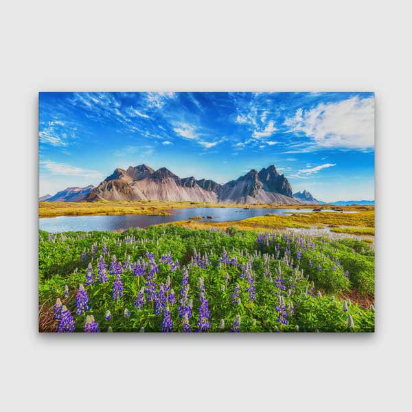 Dağlar ve Mor Çiçekli Ova Manzarası Kanvas Tablo 13497