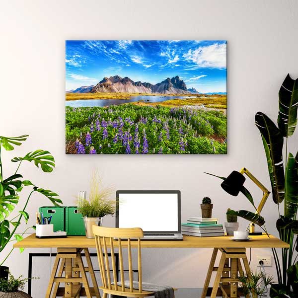 Dağlar ve Mor Çiçekli Ova Manzarası Kanvas Tablo 13497