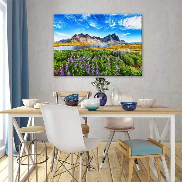 Dağlar ve Mor Çiçekli Ova Manzarası Kanvas Tablo 13497