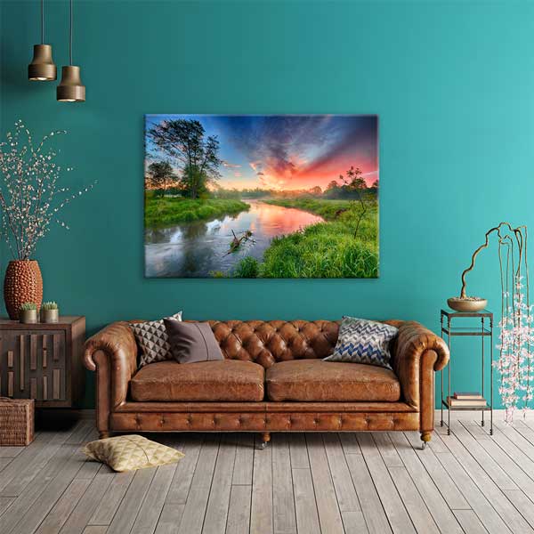 Nehir Kıyısında Gün Doğumu Manzarası Kanvas Tablo 13501