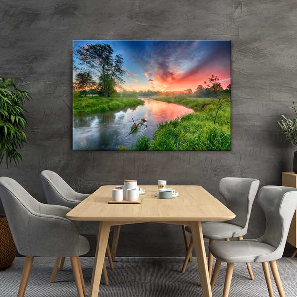 Nehir Kıyısında Gün Doğumu Manzarası Kanvas Tablo 13501