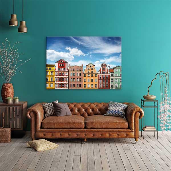 Renkli Avrupa Şehir Evleri Kanvas Tablo 13510