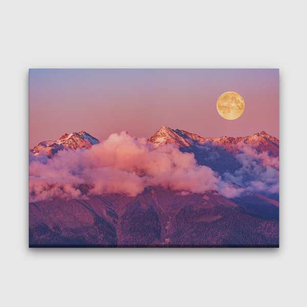 interior-wall-art-13514-00 Dolunaylı Dağ Manzarası Kanvas Tablo 13514