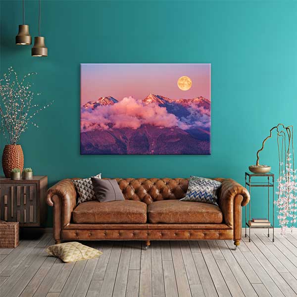 interior-wall-art-13514-01 Dolunaylı Dağ Manzarası Kanvas Tablo 13514