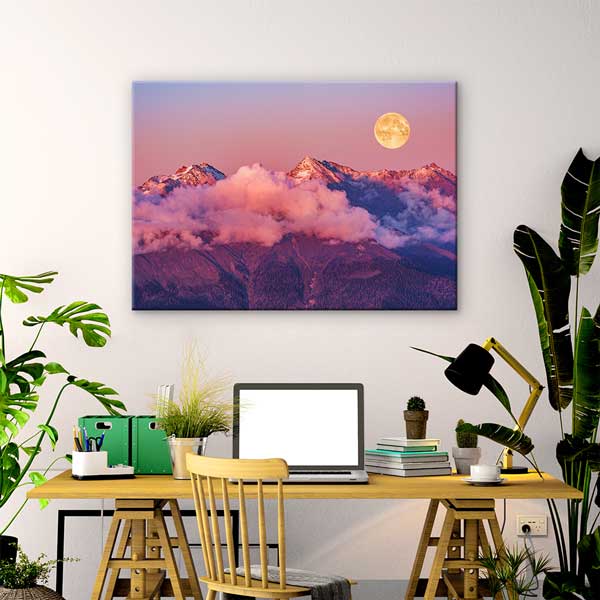 interior-wall-art-13514-02 Dolunaylı Dağ Manzarası Kanvas Tablo 13514