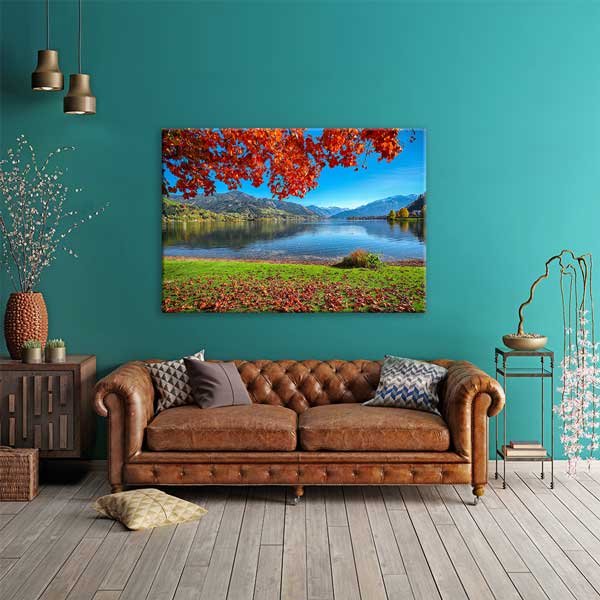 Sonbahar Göl Kıyısı Manzarası Kanvas Tablo 13522