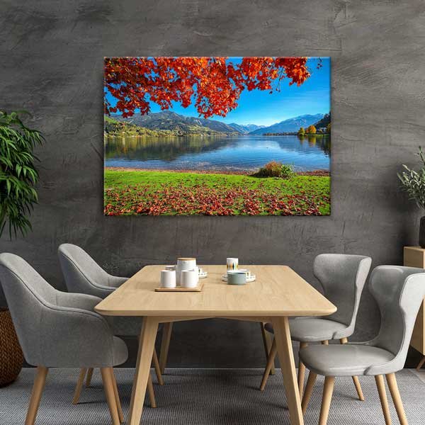 Sonbahar Göl Kıyısı Manzarası Kanvas Tablo 13522