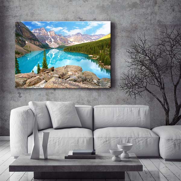 interior-wall-art-13575-01 Turkuaz Buzul Gölü ve Dağ Manzarası Kanvas Tablo 13575