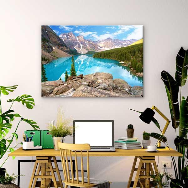 interior-wall-art-13575-02 Turkuaz Buzul Gölü ve Dağ Manzarası Kanvas Tablo 13575