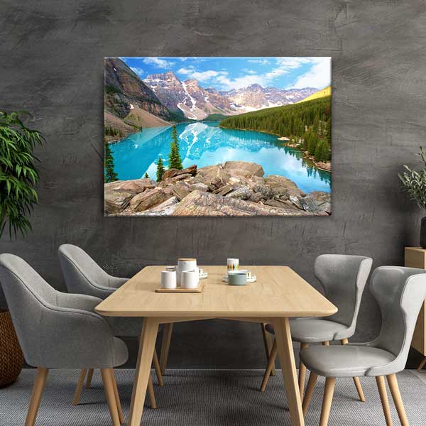 interior-wall-art-13575-03 Turkuaz Buzul Gölü ve Dağ Manzarası Kanvas Tablo 13575