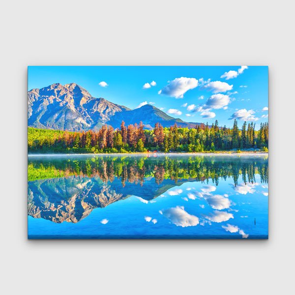 Dağ ve Orman Yansımalı Göl Manzarası Kanvas Tablo 13579