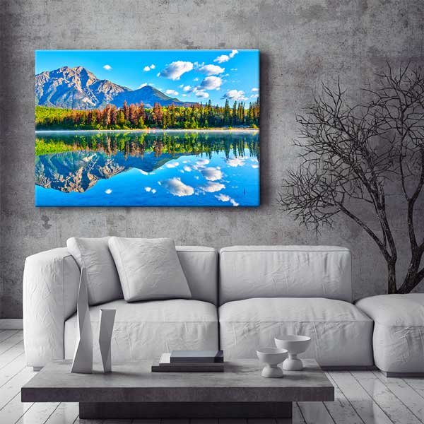 interior-wall-art-13579-01 Dağ ve Orman Yansımalı Göl Manzarası Kanvas Tablo 13579